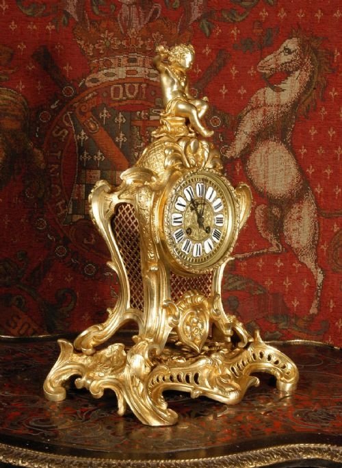 *****  Sold  *****  Large Antique French Rococo Table Clock Cherub C1870 Vg